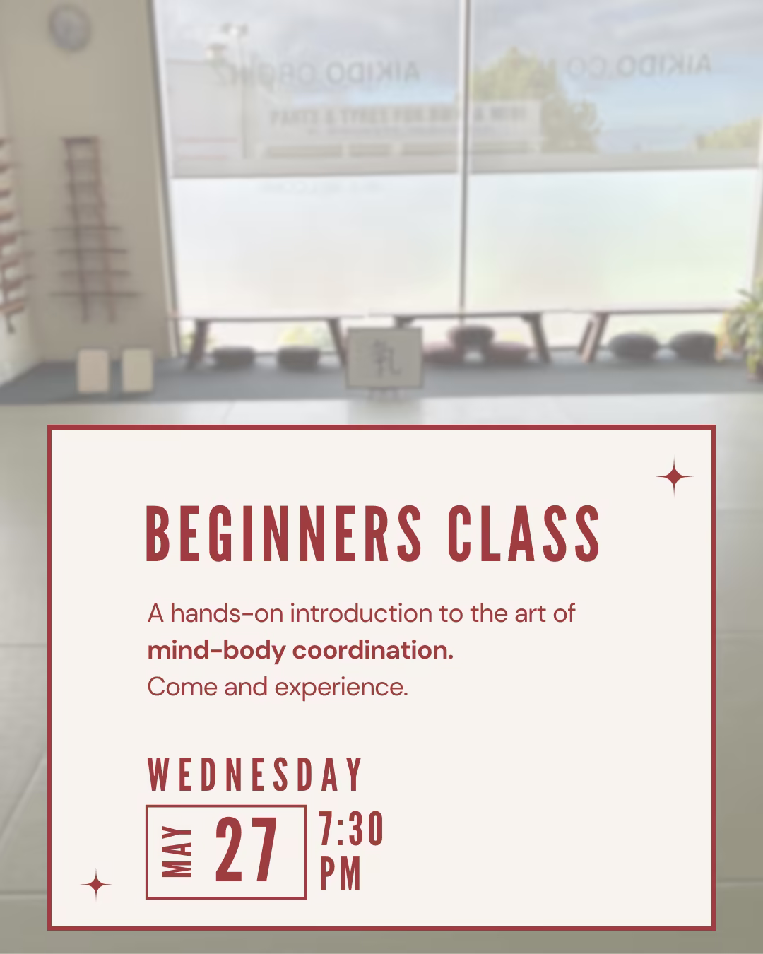 Event cover for Ki Aikido May Beginners Class — Wednesday 27 May 2026 at Dokkodo dojo, Grey Lynn, Auckland